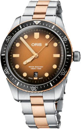 Oris Divers Sixty Five Bracelet Watch with gold dial, steel bracelet, steel case