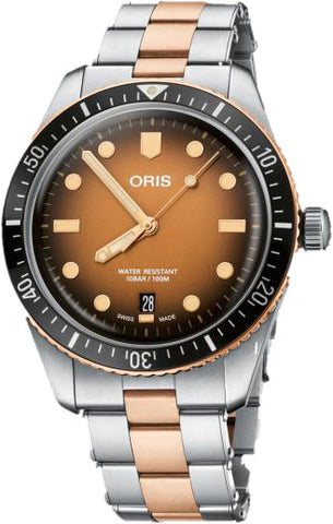 Oris Divers Sixty Five Bracelet Watch with gold dial, steel bracelet, steel case