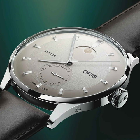 Oris Artelier Complication 39.50mm Watch with white dial, leather strap, steel case