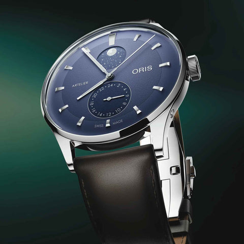 Oris Artelier Complication Blue Watch with leather strap, steel case