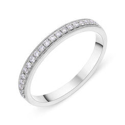 Platinum 0.13ct Diamond Millgrain Edge Half Eternity Ring FEU-2789