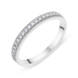 Platinum 0.13ct Diamond Millgrain Edge Half Eternity Ring FEU-2789
