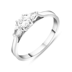 Platinum 0.46ct Diamond Round Brilliant and Pear Cut Three Stone Ring, FEU-2704