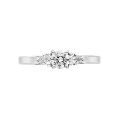 Platinum 0.46ct Diamond Round Brilliant and Pear Cut Three Stone Ring
