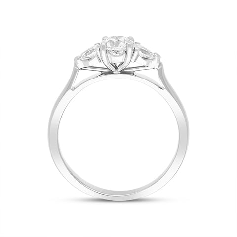 Platinum 0.57ct Diamond Round Brilliant and Pear Cut Three Stone Ring