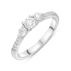 Platinum 0.60ct Diamond Shoulder Set Three Stone Ring