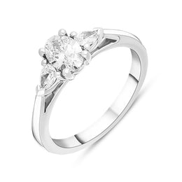 Platinum 0.72ct Diamond Oval and Pear Cut Three Stone Ring