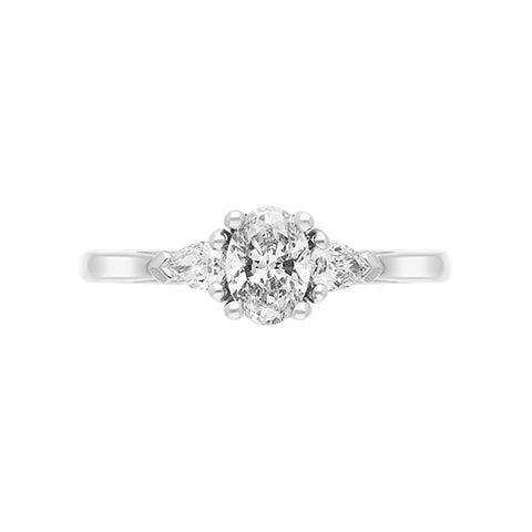 Platinum 0.72ct Diamond Oval and Pear Cut Three Stone Ring