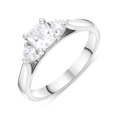 Platinum 0.77ct Diamond GIA Certified Cushion Cut Three Stone Ring FEU-2838