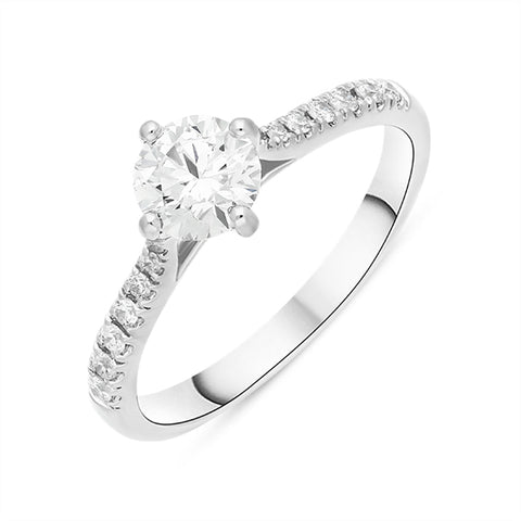 Platinum 0.84ct Diamond Shoulder Solitaire Ring FEU-2578