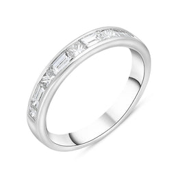 Platinum 0.93ct Diamond Princess and Baguette Cut Channel Set Half Eternity Ring, FEU-2647