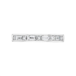 Platinum 0.93ct Diamond Princess and Baguette Cut Channel Set Half Eternity Ring