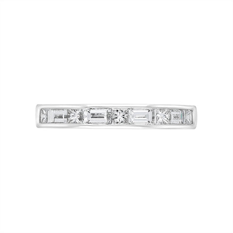 Platinum 0.93ct Diamond Princess and Baguette Cut Channel Set Half Eternity Ring