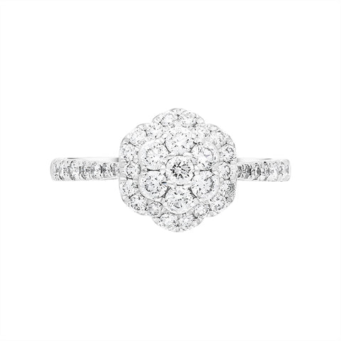 Platinum 0.68ct Diamond Shoulder Set Cluster Ring