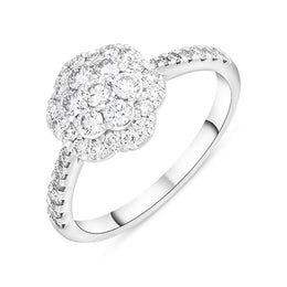 Platinum 0.68ct Diamond Shoulder Set Cluster Ring FEU-2677