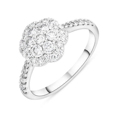 Platinum 0.68ct Diamond Shoulder Set Cluster Ring FEU-2677