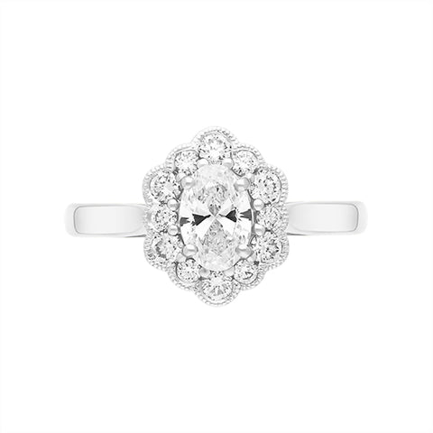 Platinum 1.00ct Diamond Oval Cluster Ring