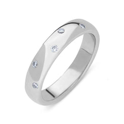Platinum Diamond Five Stone Court Shaped Wedding Ring, DW-068.