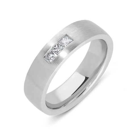 Platinum Diamond Princess Cut Satin Wedding Ring, FJT-053.