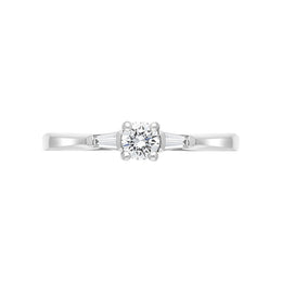 Platinum Diamond Round Brilliant Tapered Baguette Cut Three Stone Ring D