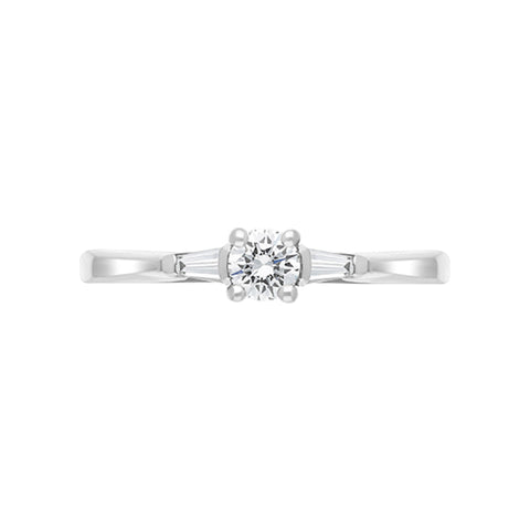 Platinum Diamond Round Brilliant Tapered Baguette Cut Three Stone Ring D