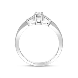 Platinum Diamond Round Brilliant Tapered Baguette Cut Three Stone Ring D