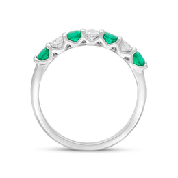Platinum Emerald Diamond Seven Stone Claw Set Half Eternity Ring