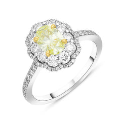 Platinum Yellow and White Diamond Oval Cluster Ring FEU-2631