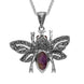 Silver Blue John Marcasite Garnet Bee Pendant Necklace