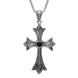 Silver Whitby Jet Three Point Cross Marcasite Necklace P2115
