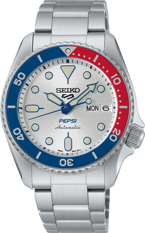 Seiko 5 Sports x Pepsi Limited Edition Collaboration In Silver White Watch SRPL99K1