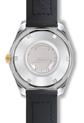 Watch with black strap and silver case on a white background