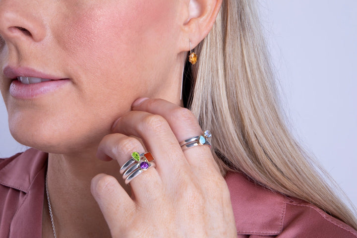 9ct Yellow Gold Sterling Silver Lapis Lazuli Stepping Stones Square Stud Earrings