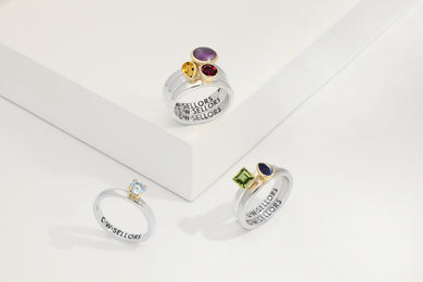 9ct Yellow Gold Sterling Silver Blue Topaz Stepping Stones 5mm Round Claw Set Ring