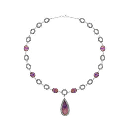 Sterling Silver Blue John Marcasite Pear Drop Oval Chain Necklace