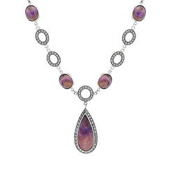 Sterling Silver Blue John Marcasite Pear Drop Oval Chain Necklace, N915.