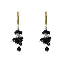 Sterling Silver Gold Plated Whitby Jet Bead Drop Earrings D E1079.
