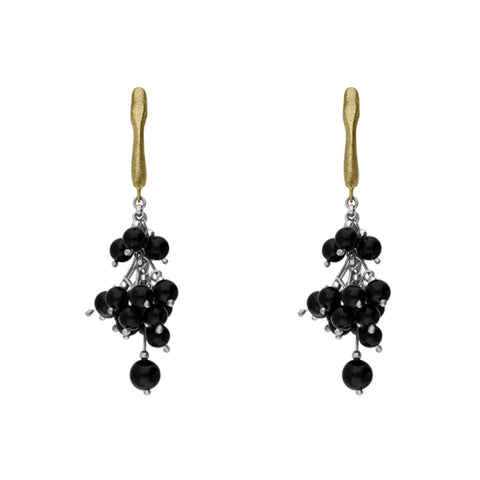 Sterling Silver Gold Plated Whitby Jet Bead Drop Earrings D E1079.
