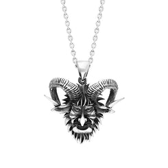 Sterling Silver Large Krampus Head Pendant Necklace, P3696.