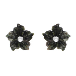 Sterling Silver Preseli Blue Stone Tuberose Flower 8mm Stud Earrings, E1321.