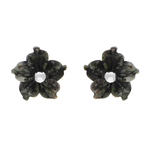 Sterling Silver Preseli Blue Stone Tuberose Flower 8mm Stud Earrings, E1321.