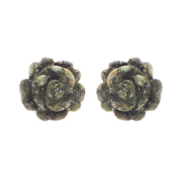 Sterling Silver Preseli Blue Stone Tuberose Rose 8mm Stud Earrings, E2151.