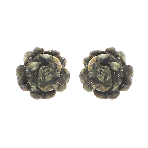 Sterling Silver Preseli Blue Stone Tuberose Rose 8mm Stud Earrings, E2151.