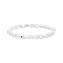 Sterling Silver White Oval Bead Bracelet B835