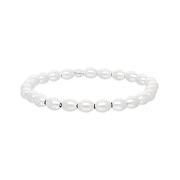 Sterling Silver White Oval Bead Bracelet B835