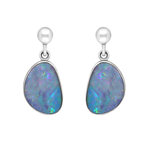 Sterling Silver Abstract Opal Doublet Drop Earrings, EUNQ0001268