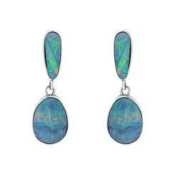 Sterling Silver Abstract Opal Doublet Drop Earrings, EUNQ0001272