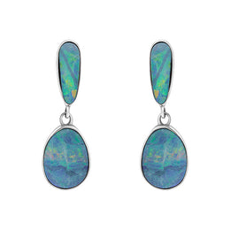 Sterling Silver Abstract Opal Doublet Drop Earrings, EUNQ0001272
