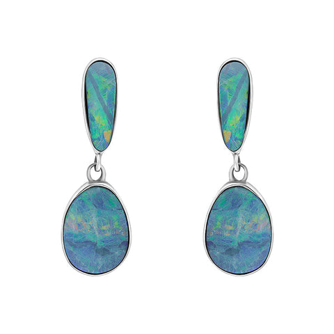 Sterling Silver Abstract Opal Doublet Drop Earrings, EUNQ0001272