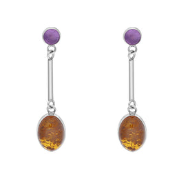 Sterling Silver Amber Amethyst Drop Earrings E121